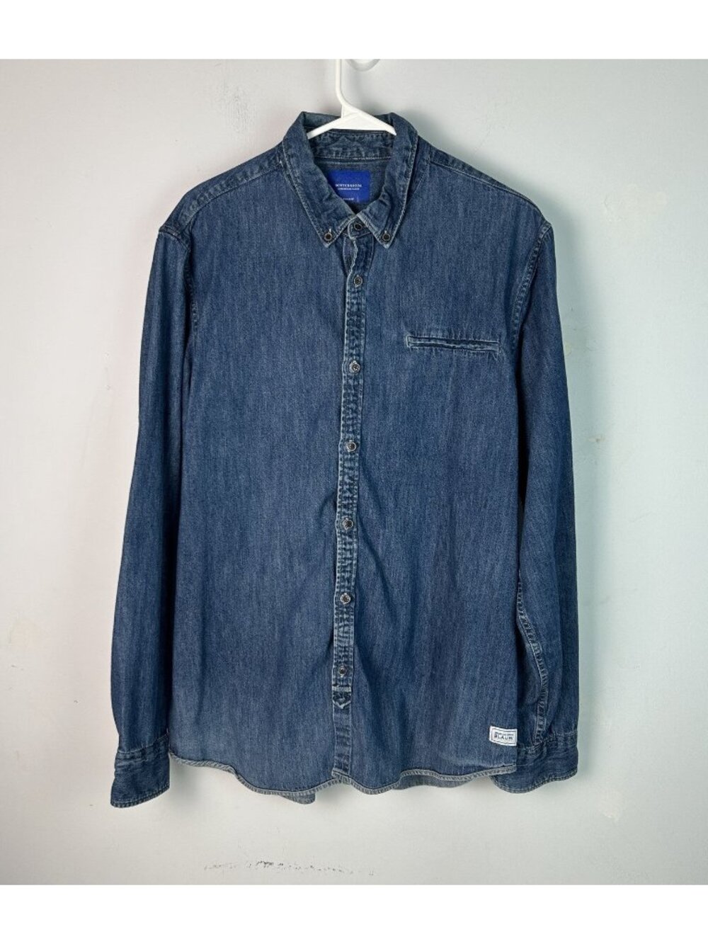 Scotch & Soda Amsterdams Blauw Denim Shirt Mens XL Blue Regular Fit Cotton